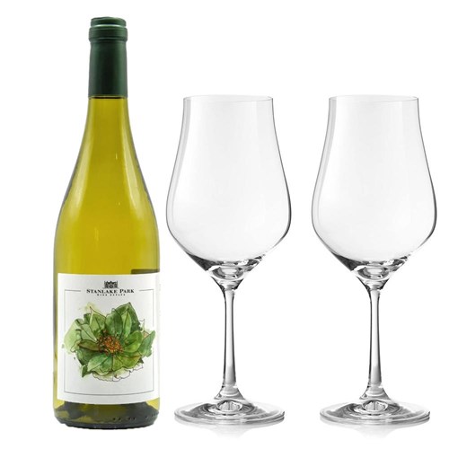 Stanlake Park Wine Estate Bacchus 75cl White Wine And Crystal Classic Collection Wine Glasses